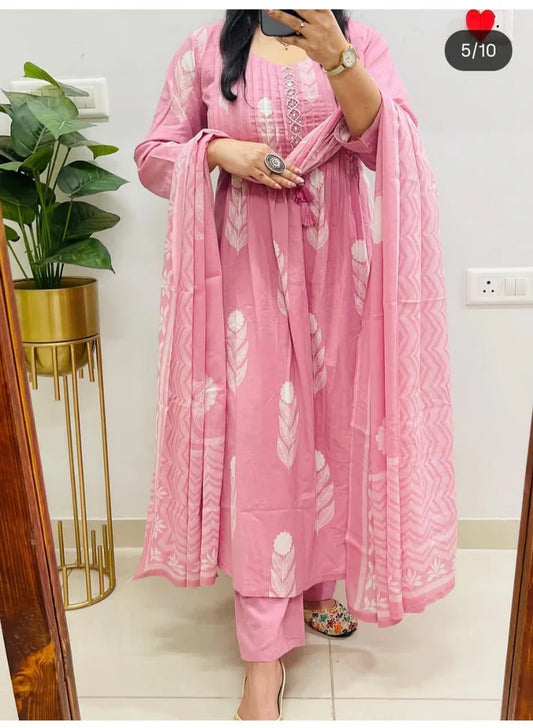 Pink Block Ikat Print Kurta Set with Dupatta